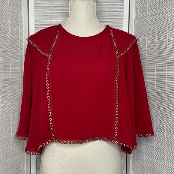 IRO OFI Flutter Sleeve Grommet Blouse Red Size XS Excellent Condition - Picture 1 of 9